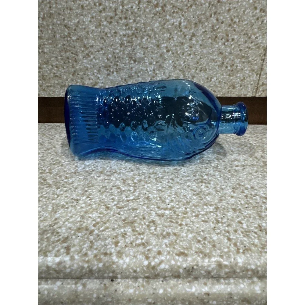 Wheaton Dr. Fisch's Bitters Aqua Blue Glass Fish Shape Miniature Glass Bottle